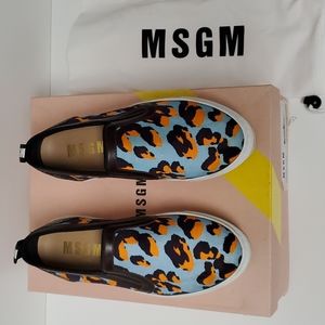 MSGM Light Blue Orange Black Leopard Slip-On Platforms